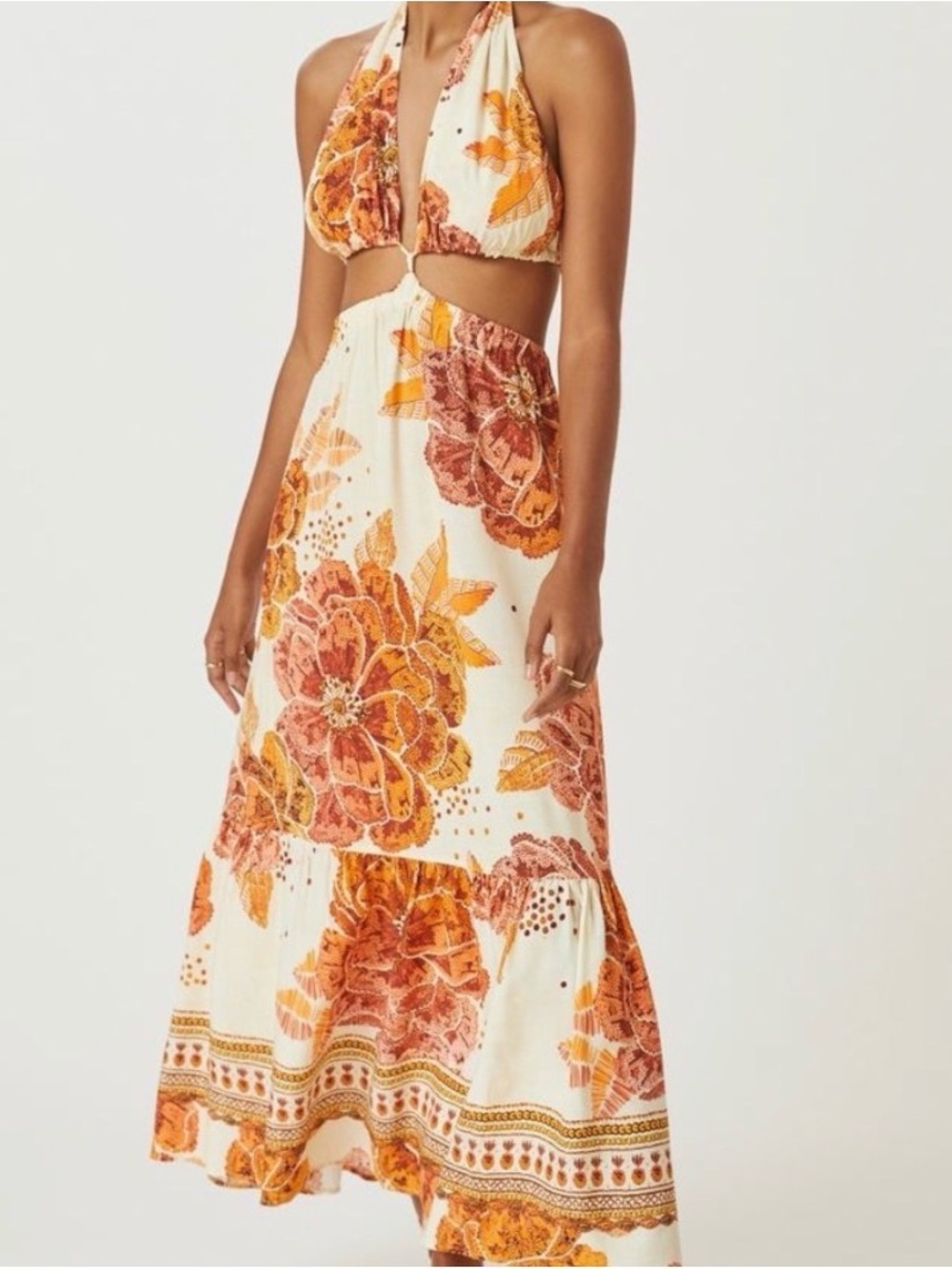 Farm Rio x Anthropologie Floral Maxi Cut Out Dress XXS